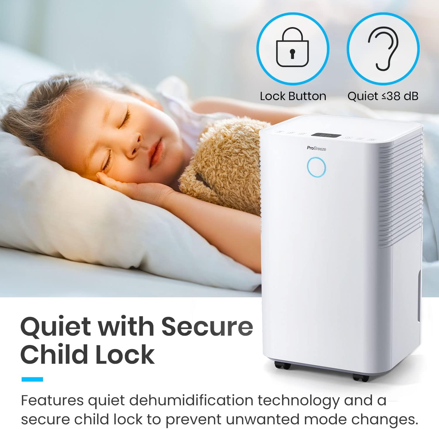 Pro Breeze Déshumidificateur Compresseur 12 L/jour avec capteur d'humidité automatique, Séchage du linge, Drainage continu, Mode Nuit & Minuterie 24 heures - Réduit humidité, moisissure, condensation