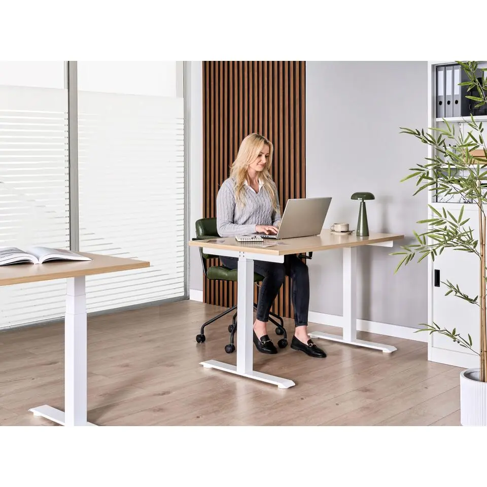 DESTINES - Verstelbaarbureau - Wit/Lichtbruin - 120x72 cm - Vezelplaat