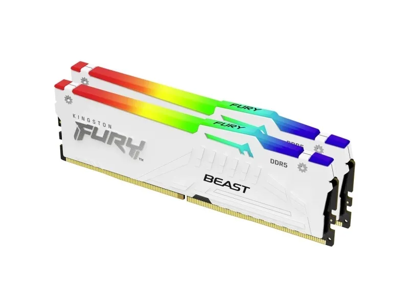 Kingston FURY Beast RGB - DDR5 - sæt - 64 GB: 2 x 32 GB - DIMM 288-PIN - 6000 MHz / PC5-48000 - CL30 - 1.4 V - ikke bufferet - on-die ECC - hvid