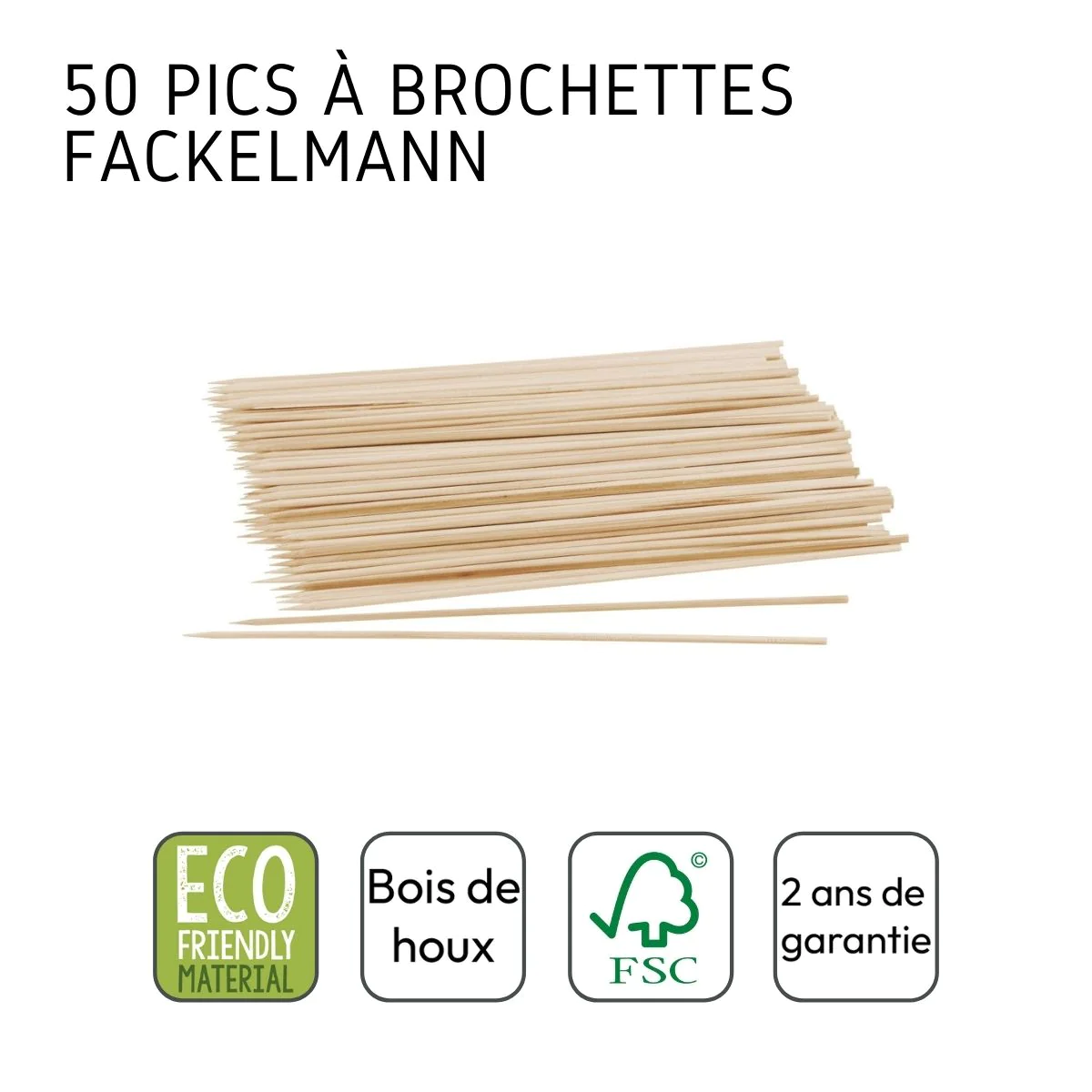 Lot de 50 piques en bois pour brochettes de 25 cm Eco Friendly Fackelm