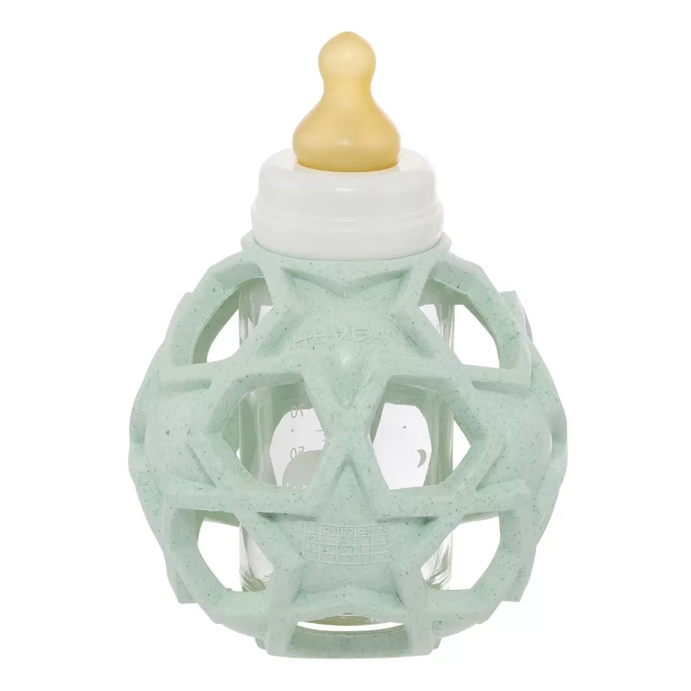 Hevea 2-i-1 Baby Glasflaske med Star Ball Cover - Grøn