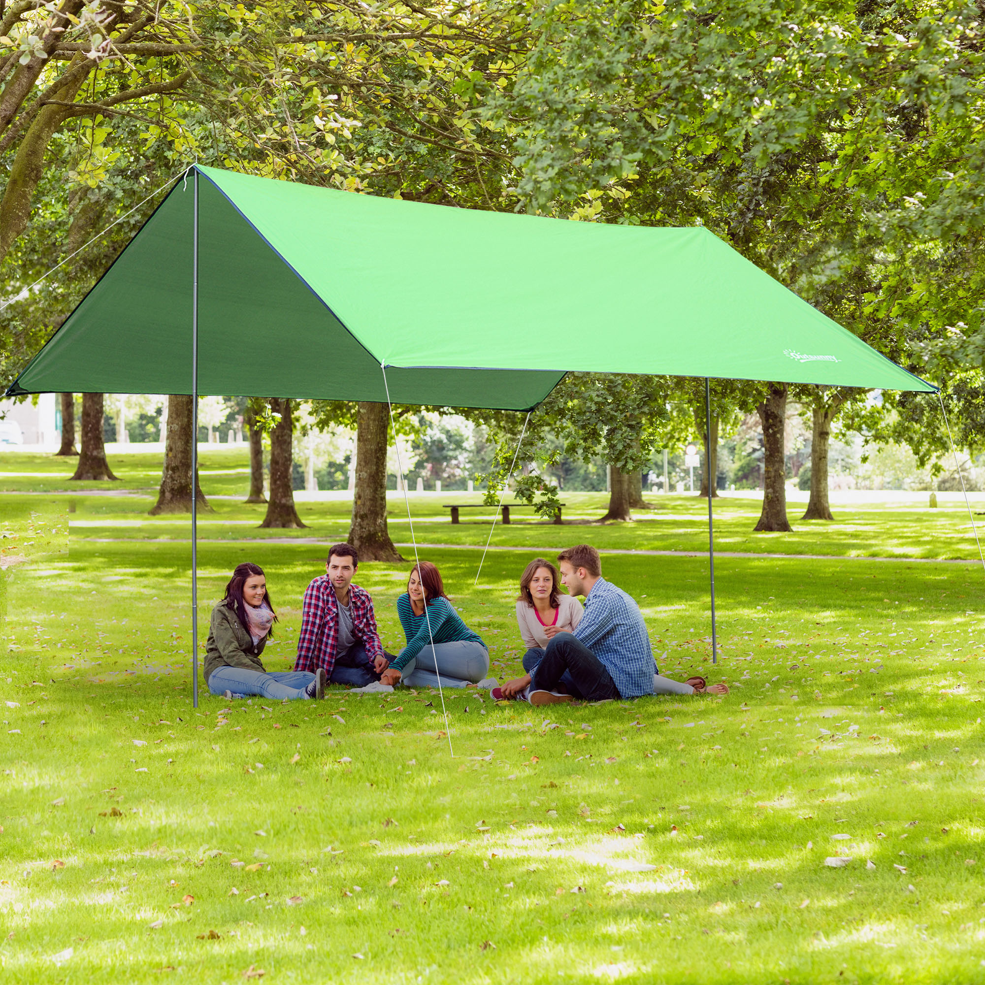 Tenda portátil Outsunny 300x292 cm, impermeável e leve, ideal para camping, praia, piquenique e trilhas, com proteção UV, na cor verde.