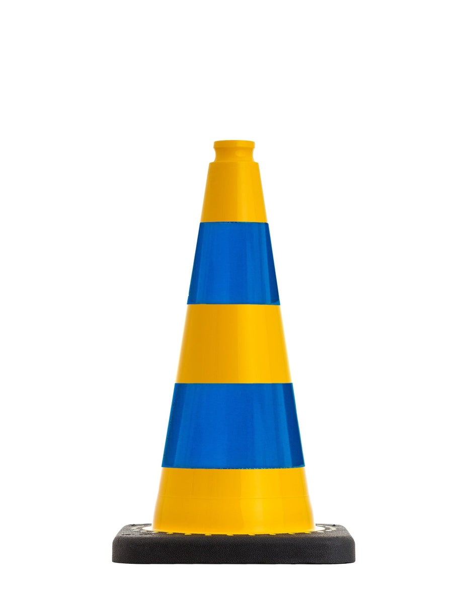 UVV FLEX gele verkeerskegels 50 cm, stabiel, ca. 2,1 kg, heldere, aantrekkelijke kleuren / RA1 reflecterende folie blauw