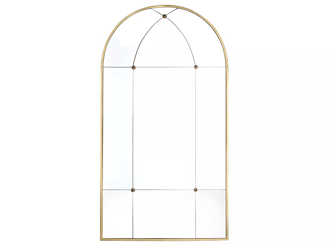 Miroir fenêtre vintage en métal - L. 80 x H. 150 cm -Doré antique - PALMYRE
