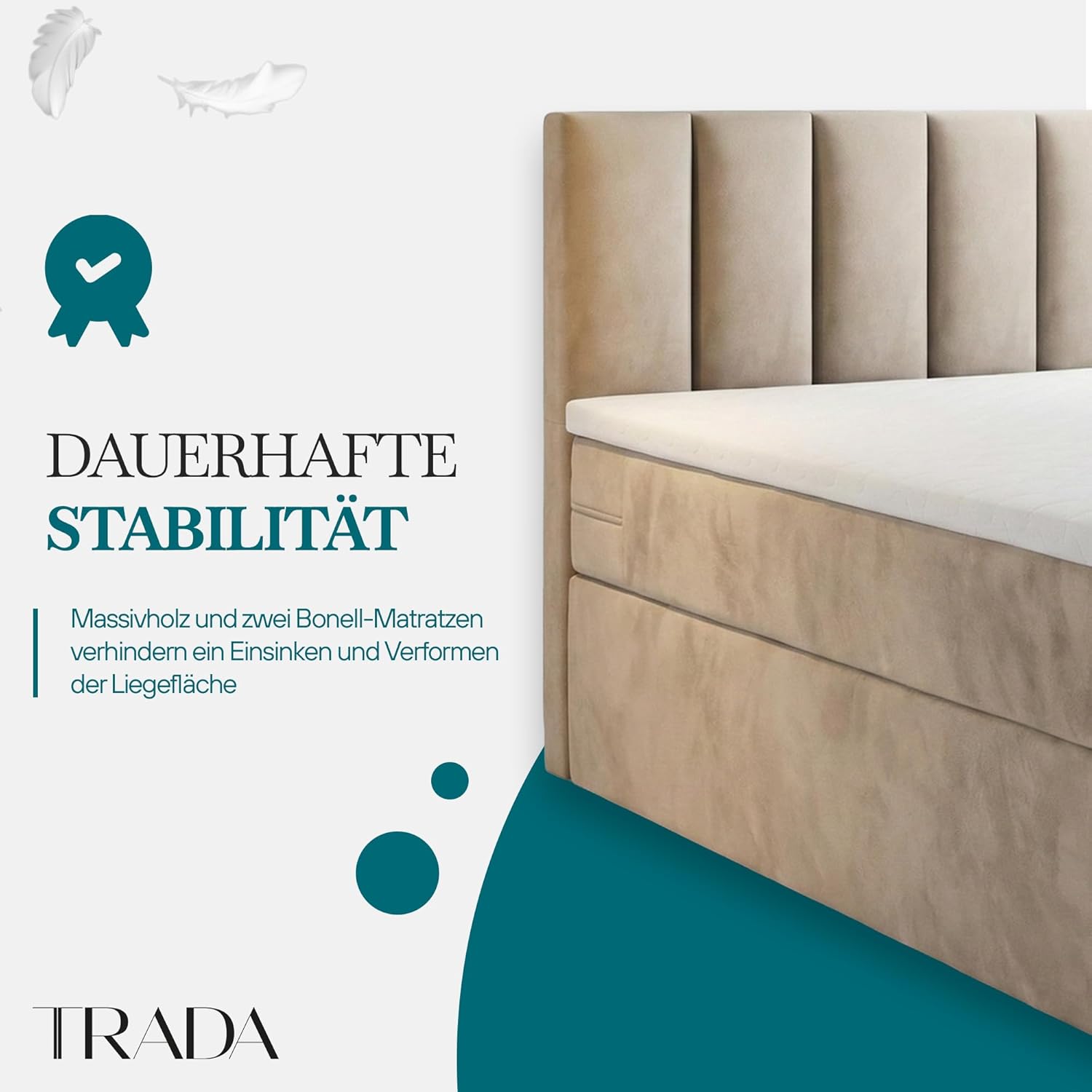 TRADA Boxspringbett mit Bettkästen und Bonell Matratze H3 - Elegant Bett Palermo mit Matratze und Topper - Grau - 200 x 200 cm