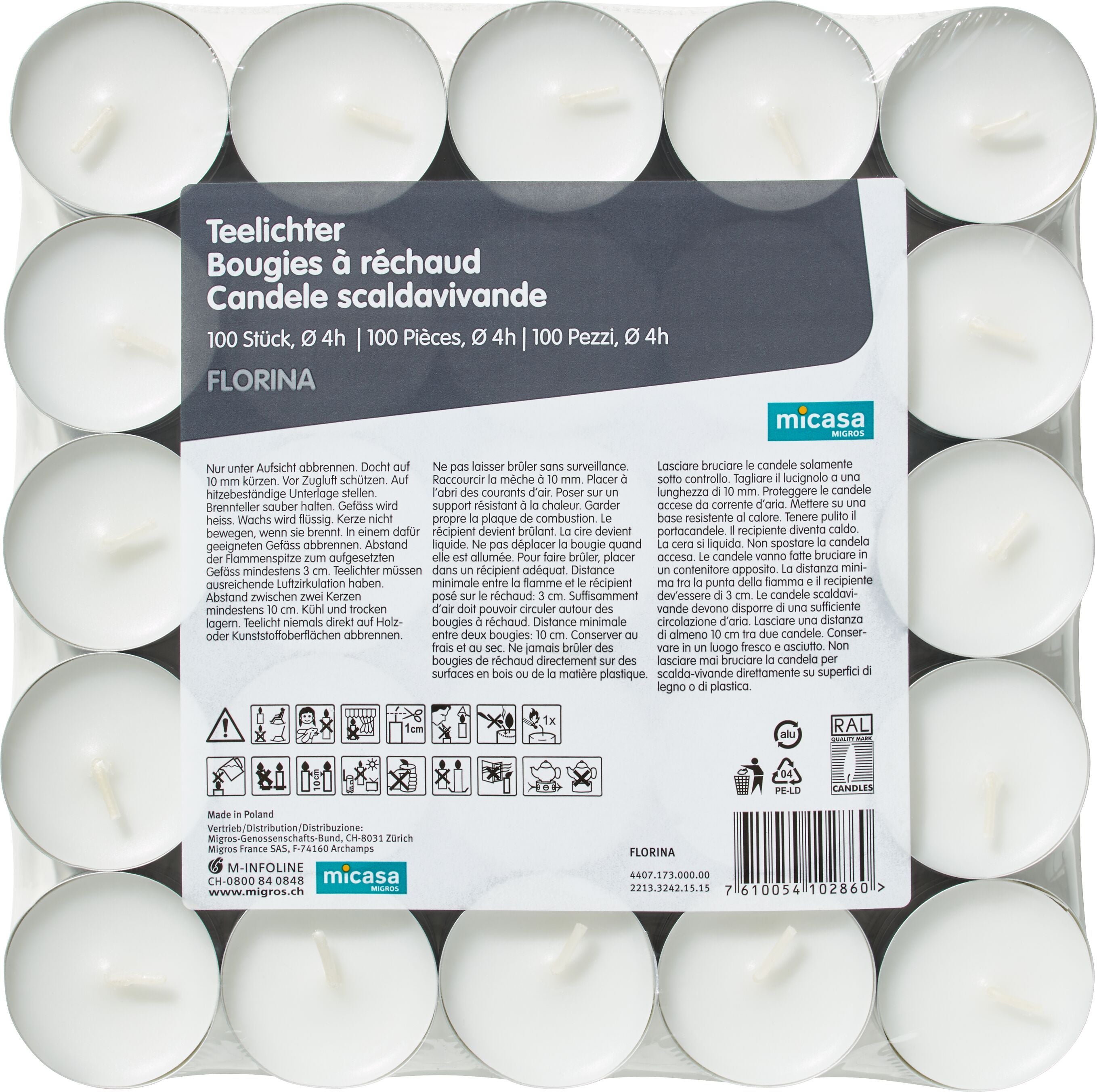 FLORINA TEELICHTER 100 STK 4H - Weiss / H: 1.7 cm