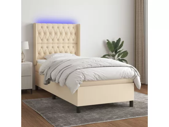 Sommier tapissier avec matelas et LED Crème 90x190 cm Tissu