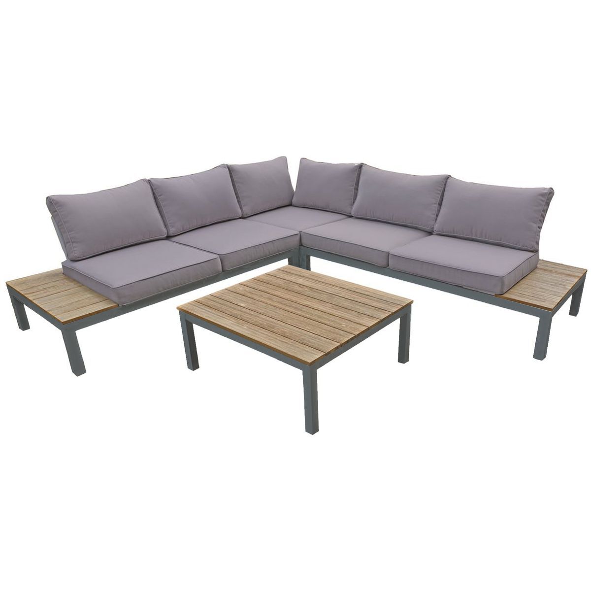 Lounge-Set VALENTINA - anthrazit - grau - hellbraun - Aluminium