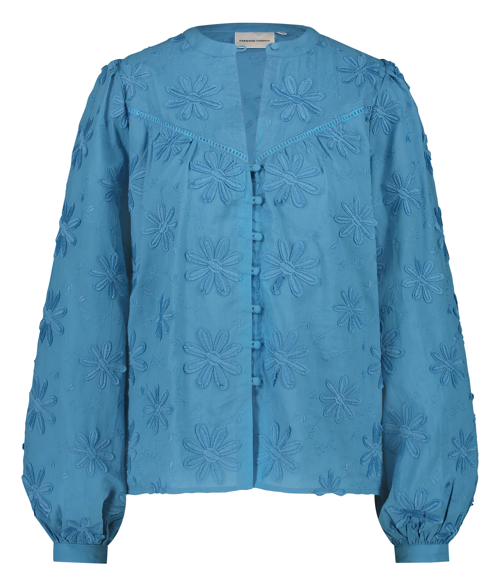 FIORE - Chemise droite brodée en coton | Bleu