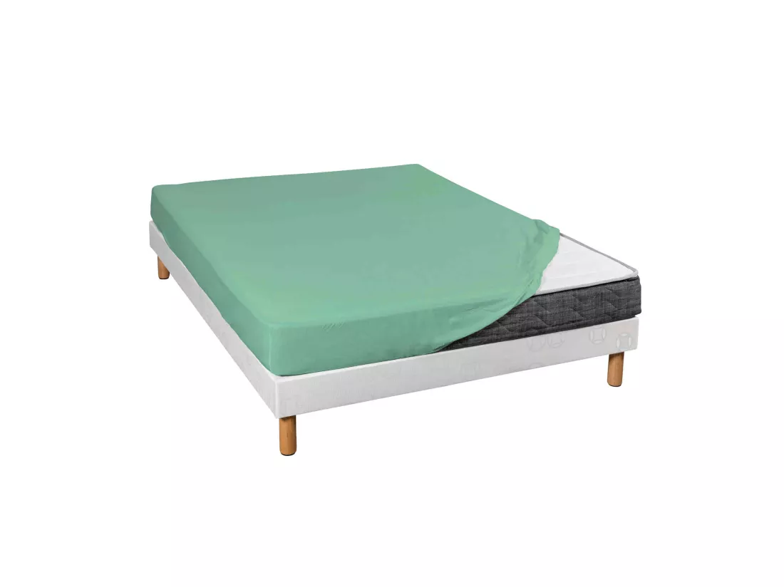 Drap housse jersey vert jade bonnet 30 cm 100% coton biologique 200x200