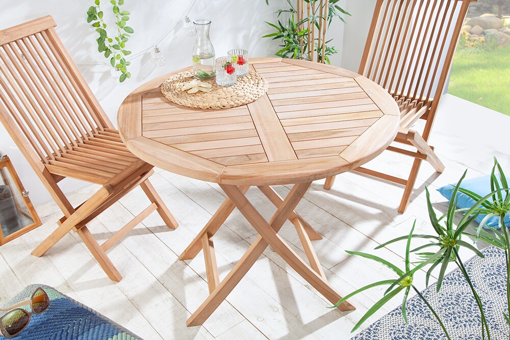 riess-ambiente Gartentisch EMPIRE TEAK - 90cm Teakholz rund klappbar Balkontisch Outdoor massiv