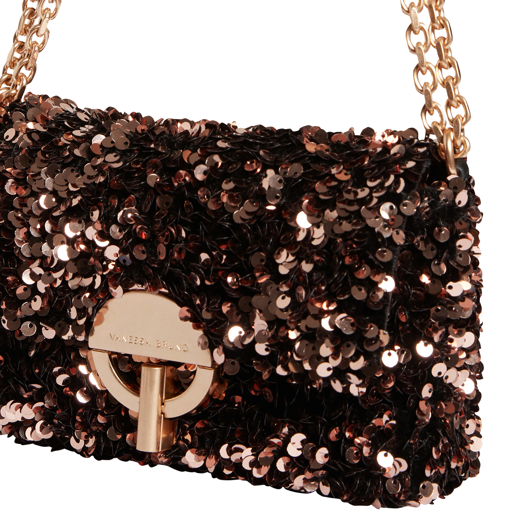 NANO MOON - Petit sac bandoulière à sequins | Marron