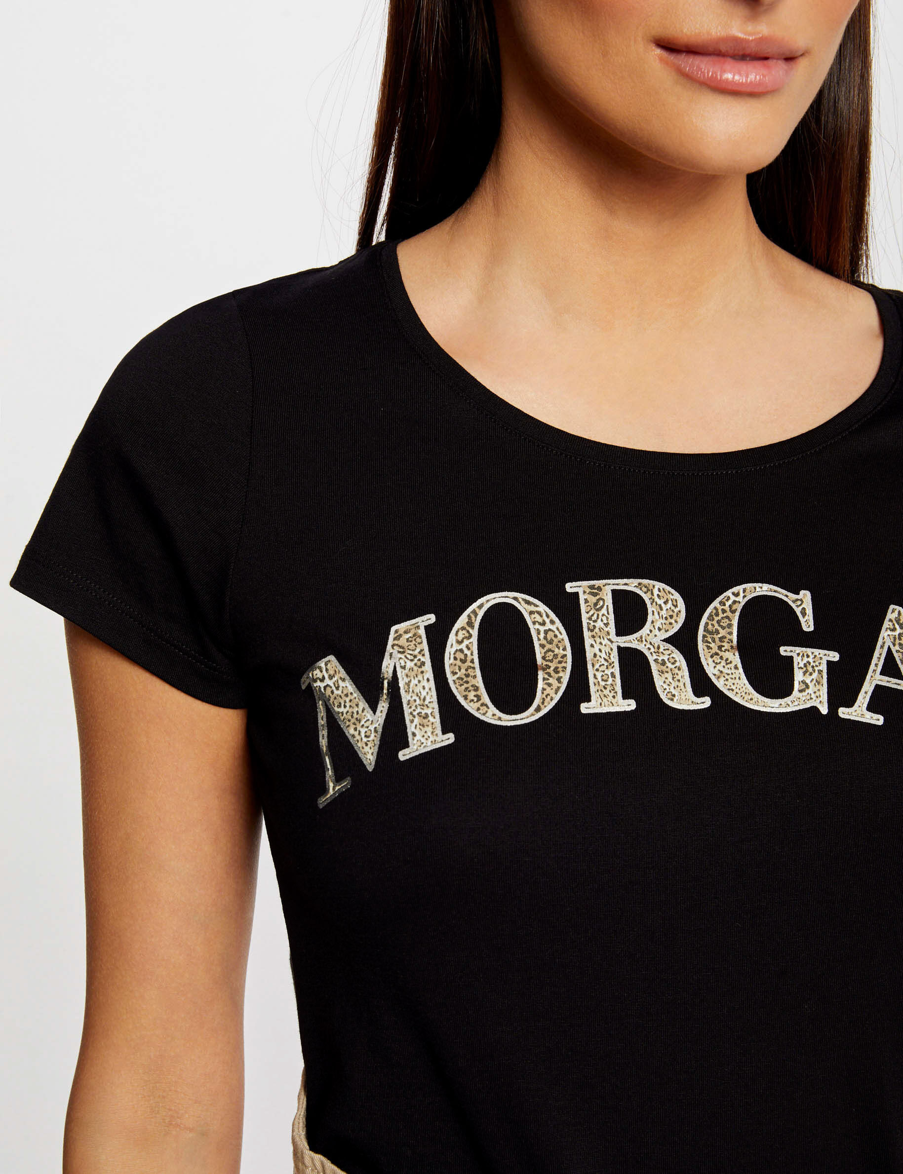 T-shirt manches courtes à inscription noir femme - noir