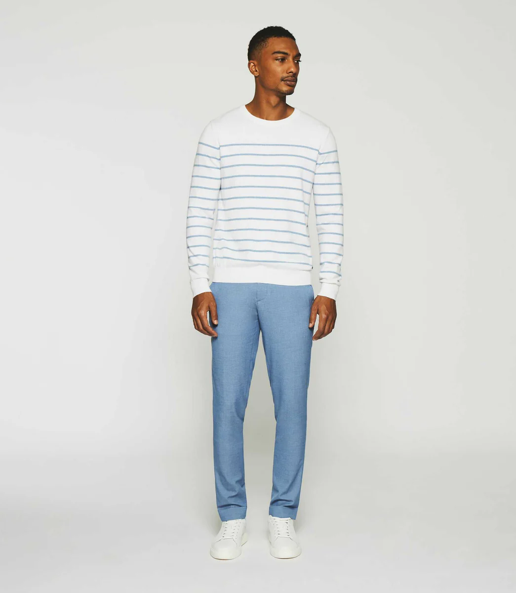 Pull marinière en coton cachemire écru et ciel DAYMON
