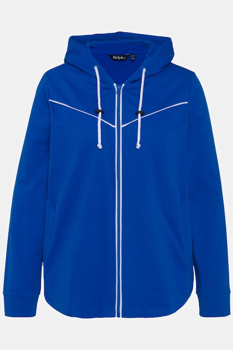 Sweatjacke, Piping, Kapuze, gerundeter Saum