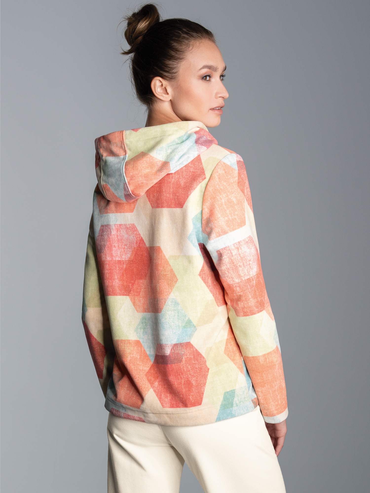 Fleece-Hoodie mit buntem Allover-Print Peach