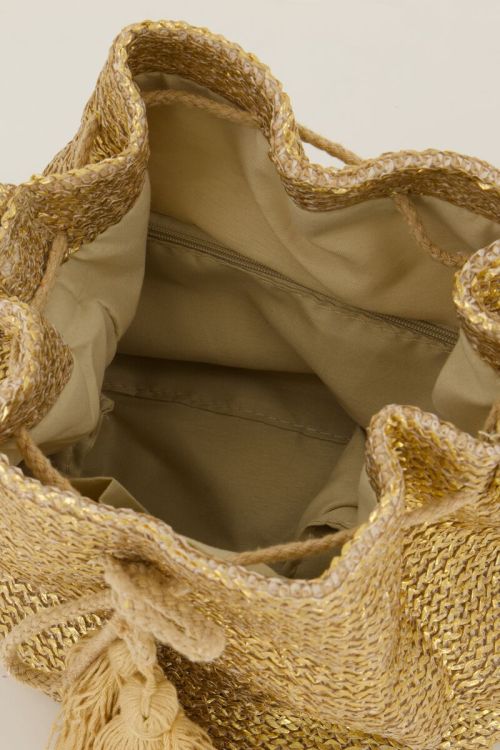 Goudkleurige ronde schoudertas met kwastjes