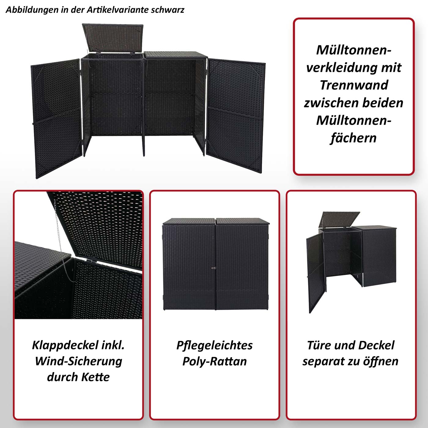 2er-Mülltonnenverkleidung MCW-E25, Mülltonnenbox Mülltonnenabdeckung, Poly-Rattan 2x120l ~ grau
