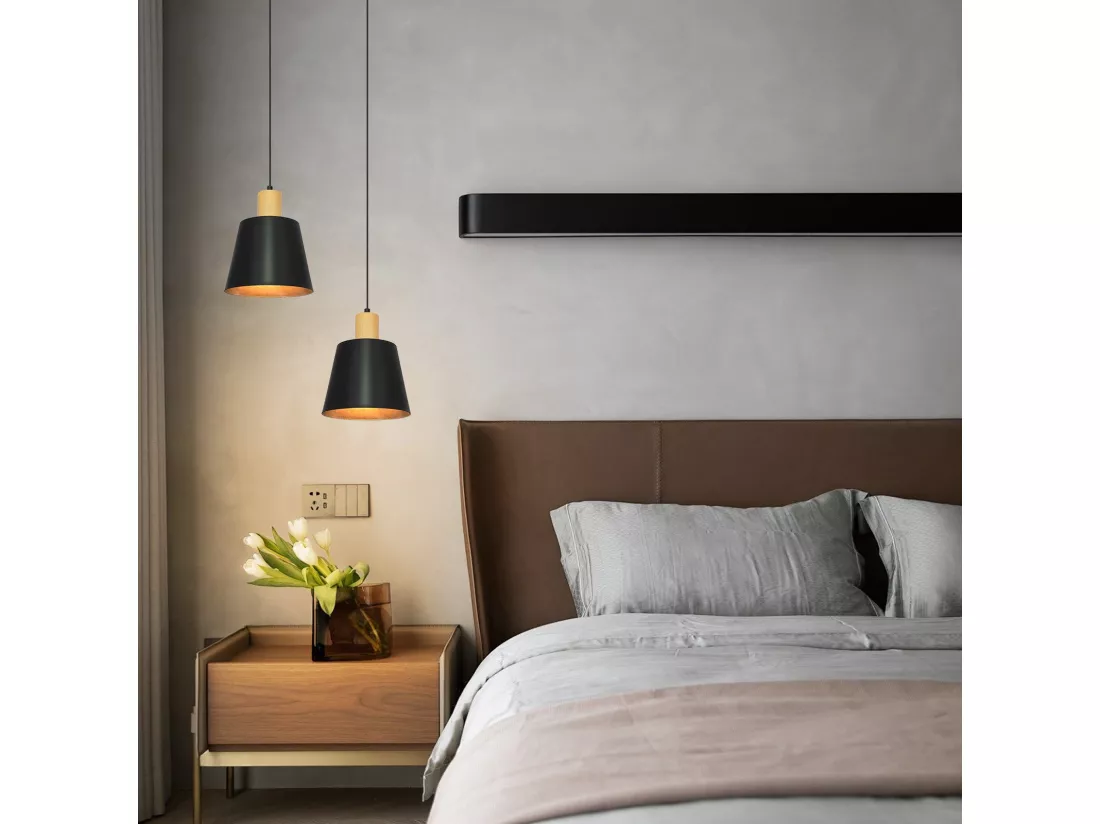 NETTLIFE Suspension Vintage Salle à Manger 2x Lampe Suspendue Noire Lampe Suspendue Industrielle E27 Métal Rétro