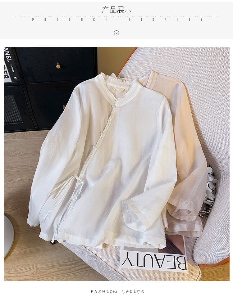 Fioridi - Hanfu blouse met lange mouwen en bandkraag