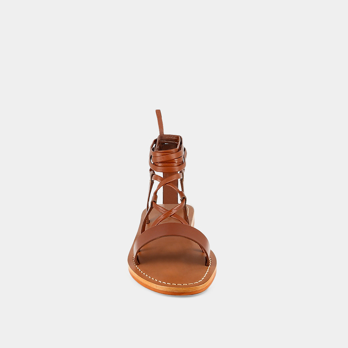 Sandales à brides torsadées  en cuir cognac