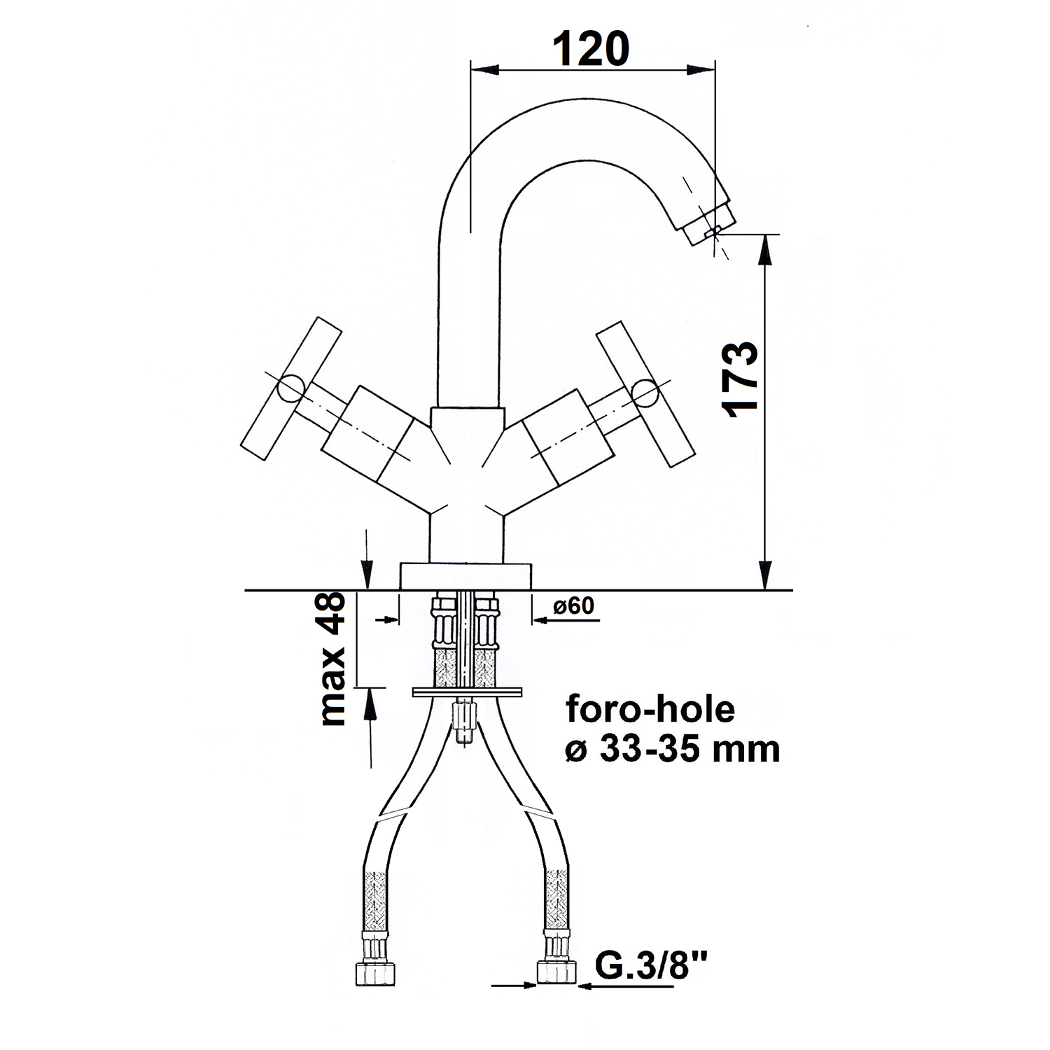Sapho Axia wastafelkraan met kruisgrepen chroom