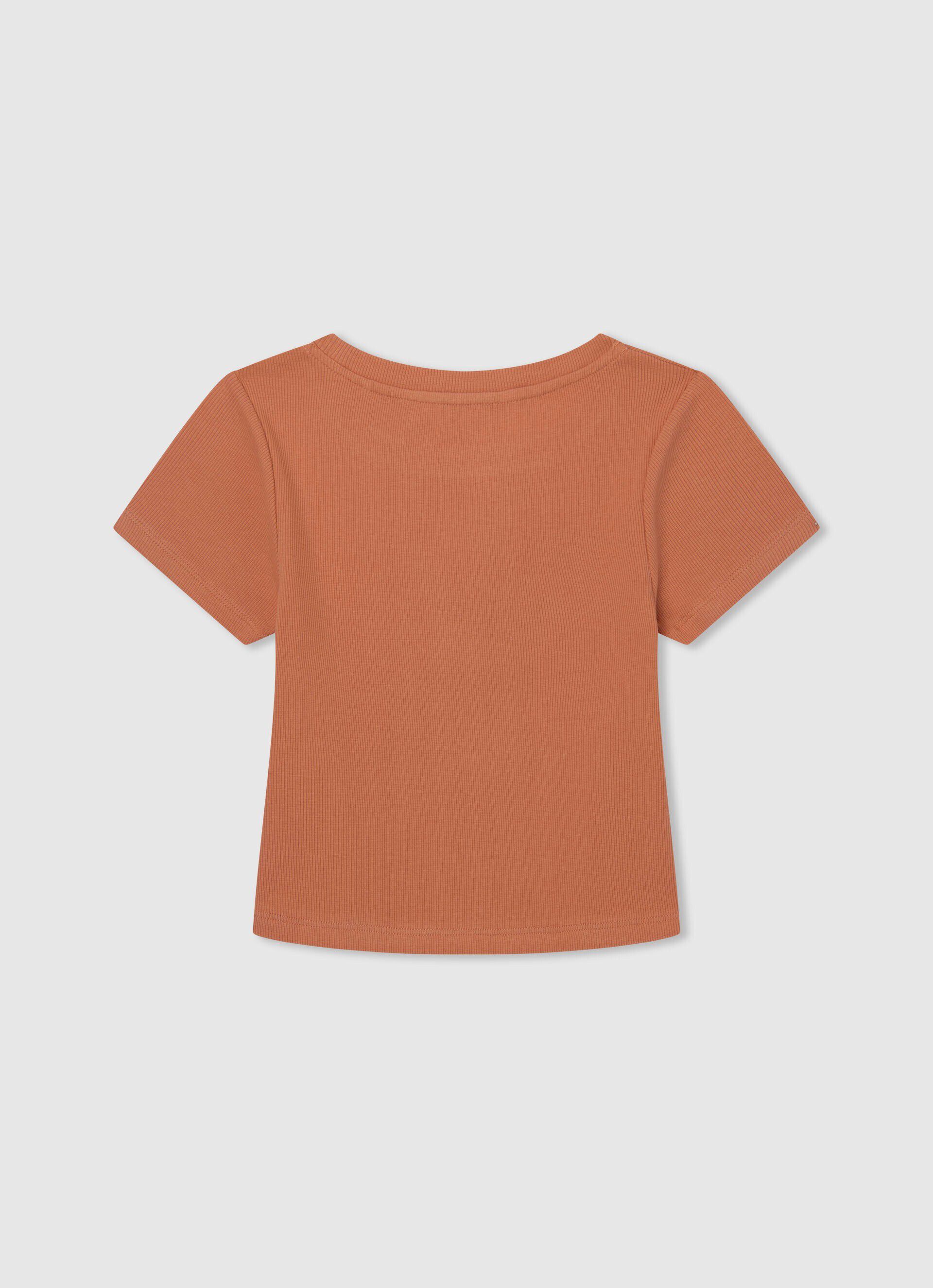 Camiseta canelada com logo bordado - pêssego e laranja
