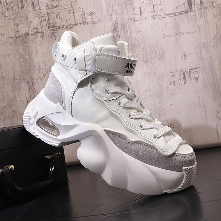 Mr Ozera - Platform Lettering Hook & Loop High-Top Sneakers