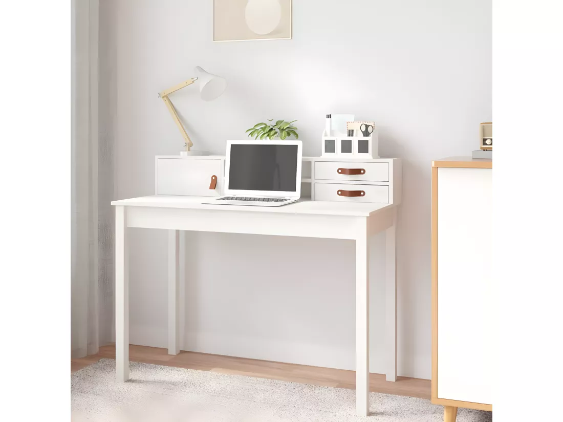 Bureau Blanc 110x50x93 cm Bois massif de pin