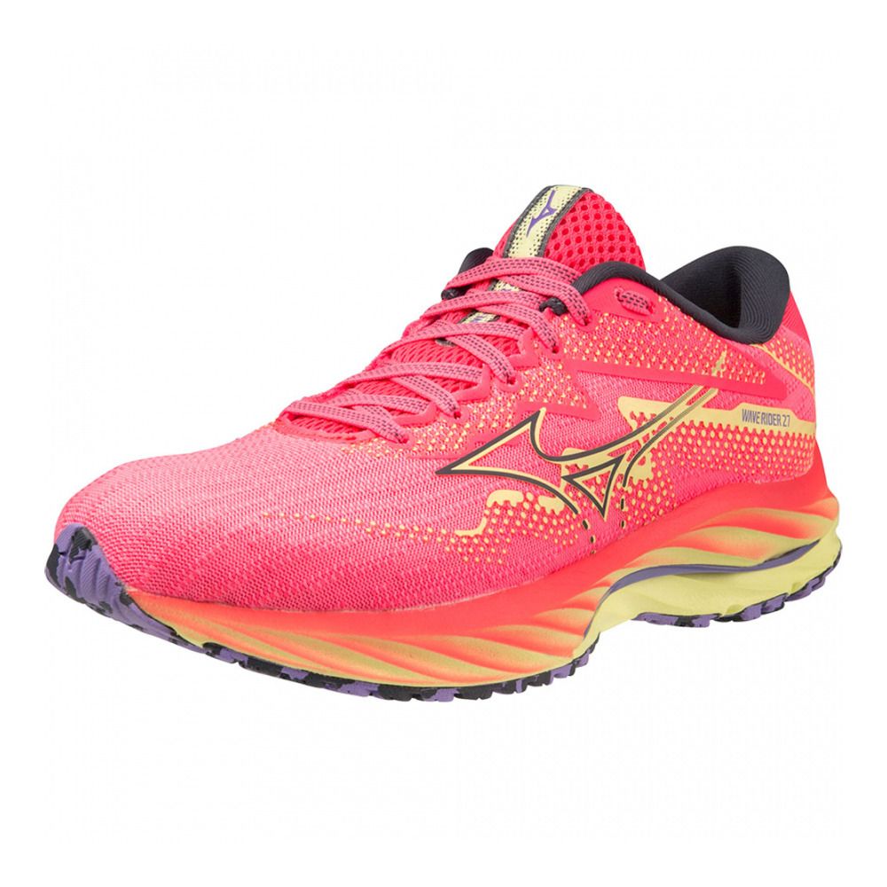Mizuno WAVE RIDER 27 - Chaussures running Femme high-vis pink/ombreblue/luminous