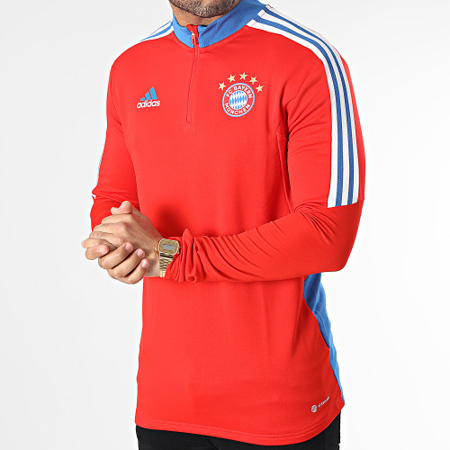 Sweat Col Zippé A Bandes FC Bayern Munich HU1280 Rouge Bleu
