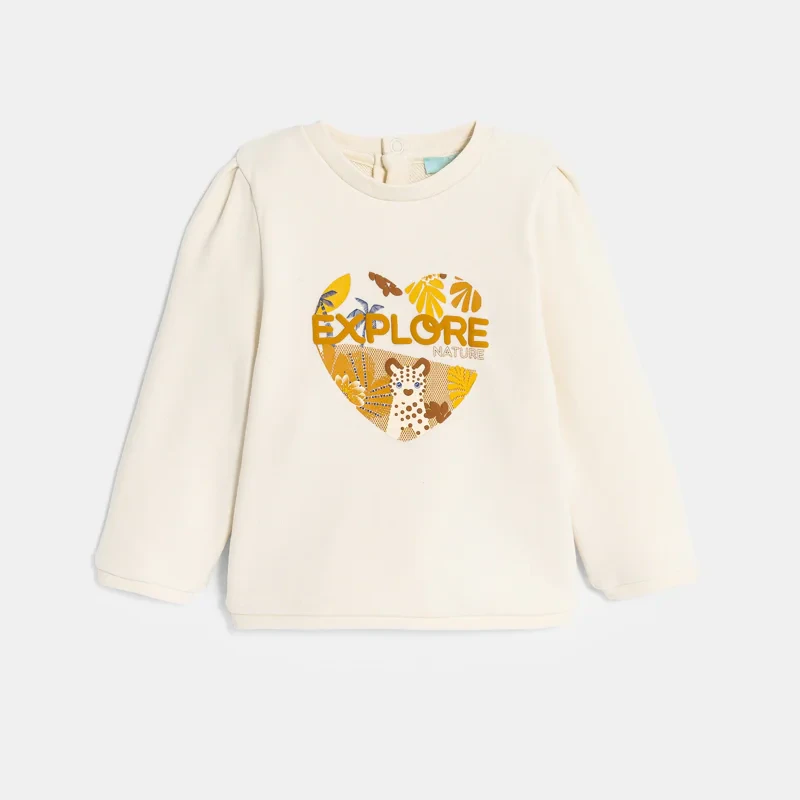 Sweat molleton félin beige bébé fille Blanc