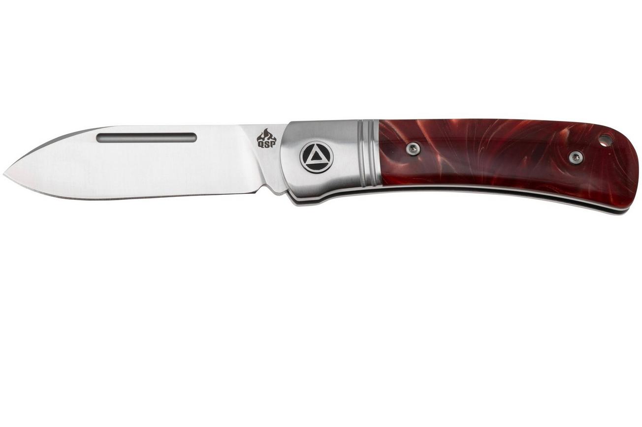 QSP Knife Hedgehog Spear Point 142SP-C, Satin 14C28N, Red Resin, slipjoint zakmes