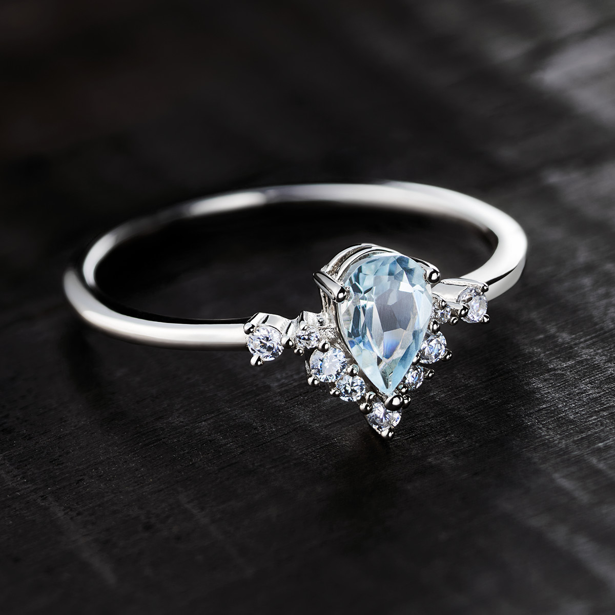 Bague argent 925 aigue marine et zirconias