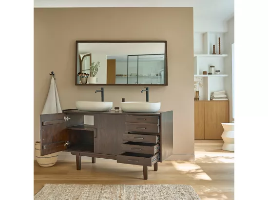 Meuble de salle de bain en mindi massif 135 cm
