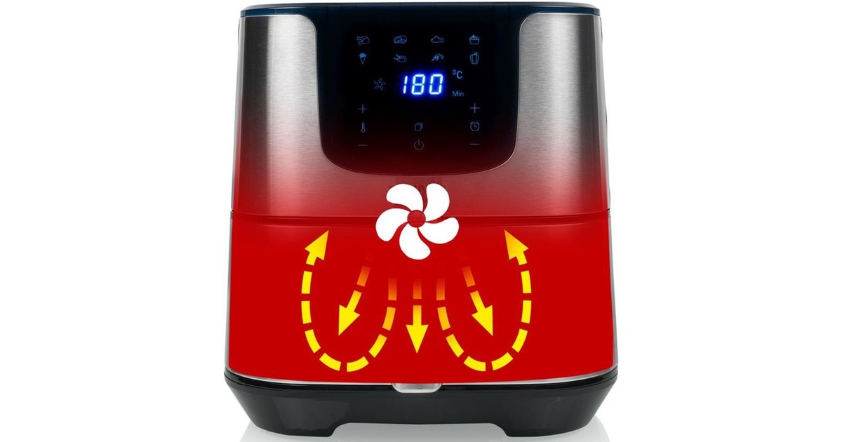 Princess182060 Digital Aerofryer Deluxe XXL heteluchtfriteuse  (Roestvrij staal/zwart, 5,5 liter)
