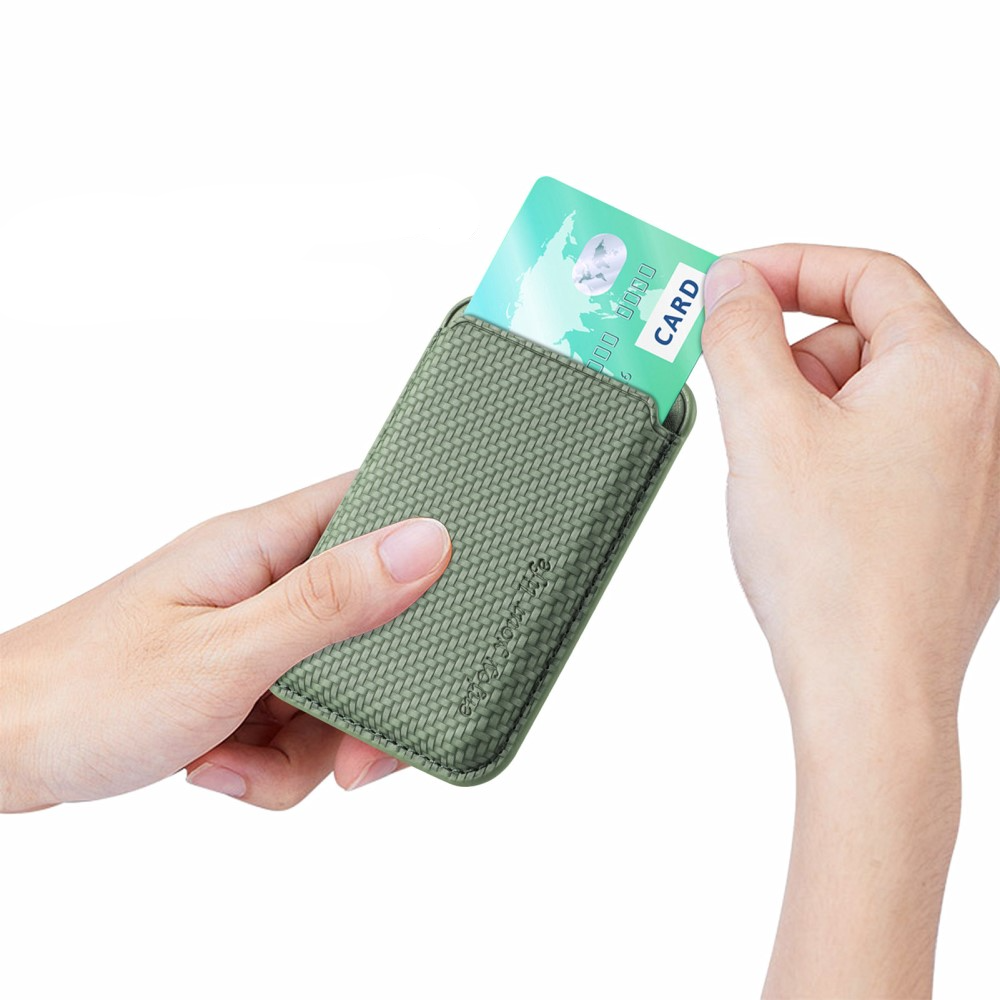 Magnetische MagSafe iPhone Leder Wallet Kreditkarten Halterung in Carbon Optik - Dunkelgrün
