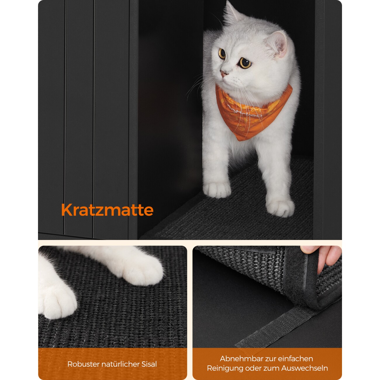 FEANDREA Katzenklo-Schrank Katzenhaus mit Kratzmatte schwarz