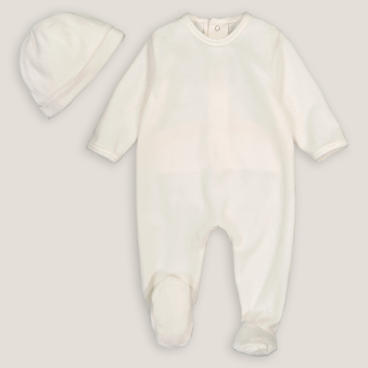 COLEÇÕES LA REDOUTE<br>Pijama de parto em veludo + chapéu