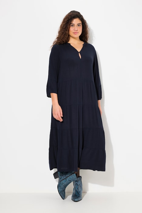 Kleid, A-Linie, Tunika-Ausschnitt, 3/4-Volantarm