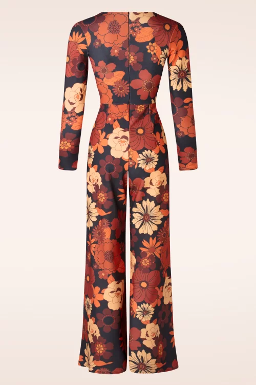 Vintage Chic for Topvintage Liana Retro Floral jumpsuit in zwart en oranje