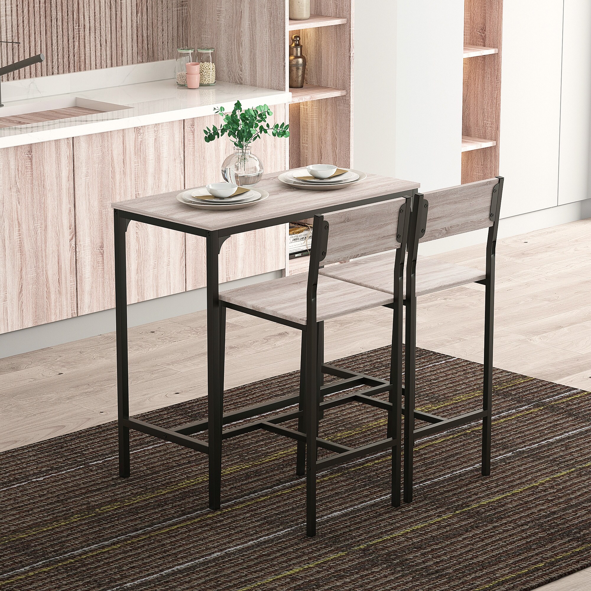 HOMCOM Bartisch mit 2 Stühlen natur, schwarz