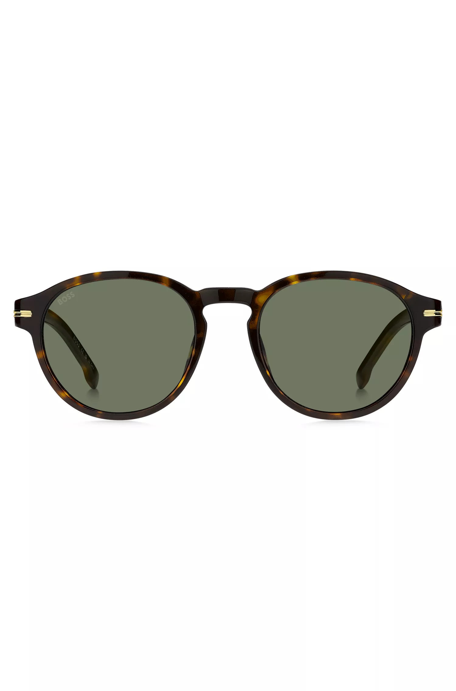 Óculos de sol BOSS em acetato preto com detalhes dourados exclusivos.