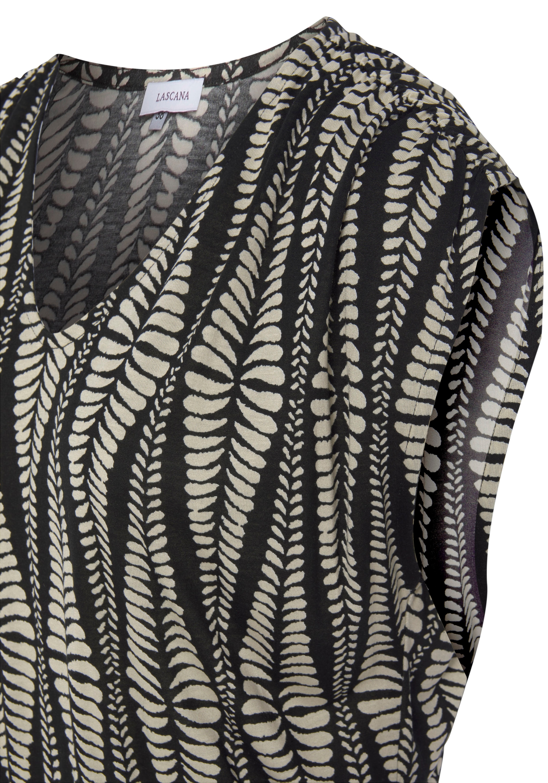 LASCANA Jerseykleid mit breitem Smokbund, kurzes Sommerkleid im Alloverprint, Strandkleid