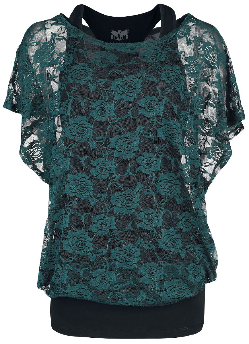 Haut Vert En Dentelle & Débardeur Noir | Black Premium by EMP T-Shirt Manches courtes