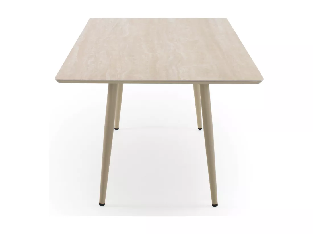 Table rectangulaire en aluminium avec plateau en céramique travertin