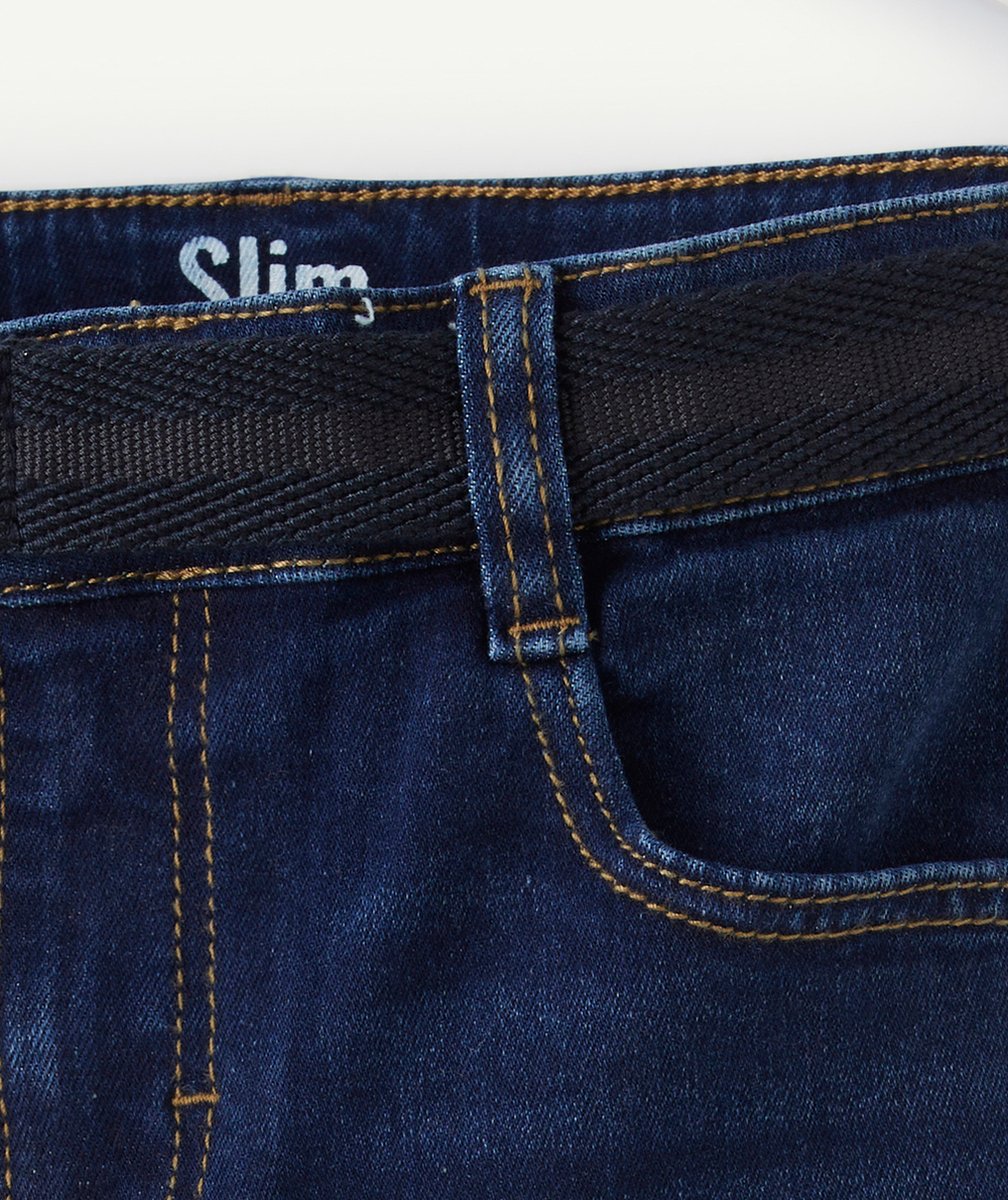PANTALON SLIM GARÇON EN DENIM BRUT ULTRA-RÉSISTANT AVEC CEINTURE