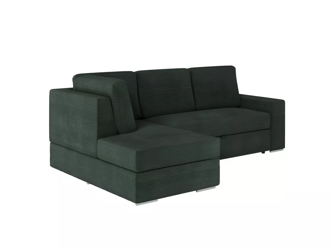Canapé d'angle gauche 3 places convertible Aden avec coffre en velours côtelé - Vert foncé - L246 x P174 x H96cm - Loungitude