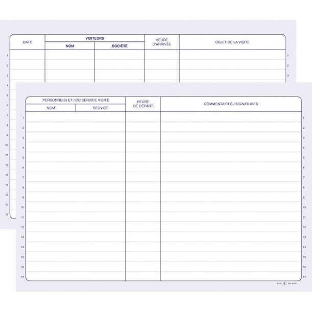 Registre elve visiteurs 96 pages format 297x210mm