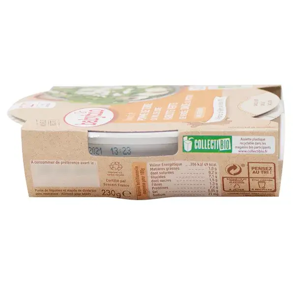 Prato de Almoço Babybio com Batata, Feijão Verde e Peru (+12 meses) Orgânico 230g